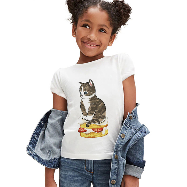 Koszulka dla dziewczynki z krótkim rękawem - moda letnia 2021, śmieszny kotowy nadruk, markowe ubranie dla dzieci - Wianko - 9