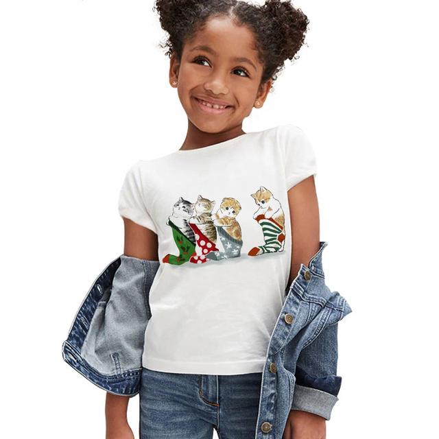 Koszulka dla dziewczynki z krótkim rękawem - moda letnia 2021, śmieszny kotowy nadruk, markowe ubranie dla dzieci - Wianko - 18