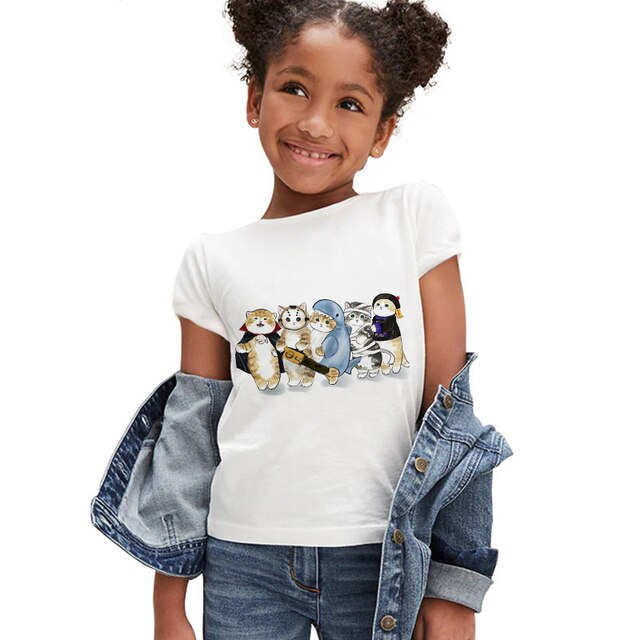 Koszulka dla dziewczynki z krótkim rękawem - moda letnia 2021, śmieszny kotowy nadruk, markowe ubranie dla dzieci - Wianko - 19