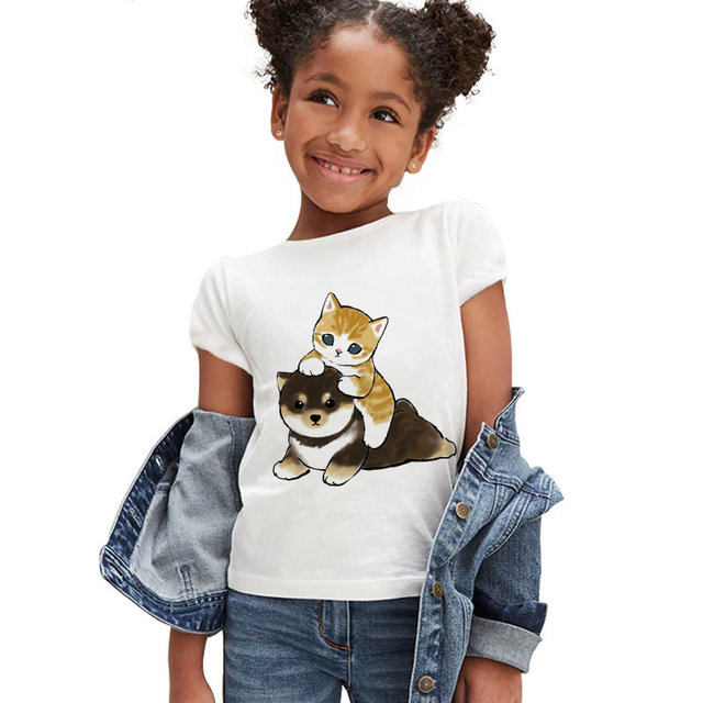 Koszulka dla dziewczynki z krótkim rękawem - moda letnia 2021, śmieszny kotowy nadruk, markowe ubranie dla dzieci - Wianko - 15