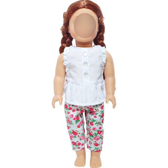 Moda dla lalki - zestaw biała koszula i spodnie w kwiaty, idealne ubrania na co dzień dla lalek American Baby Kids Girl 18 Cal Accessories Toys - Wianko - 2