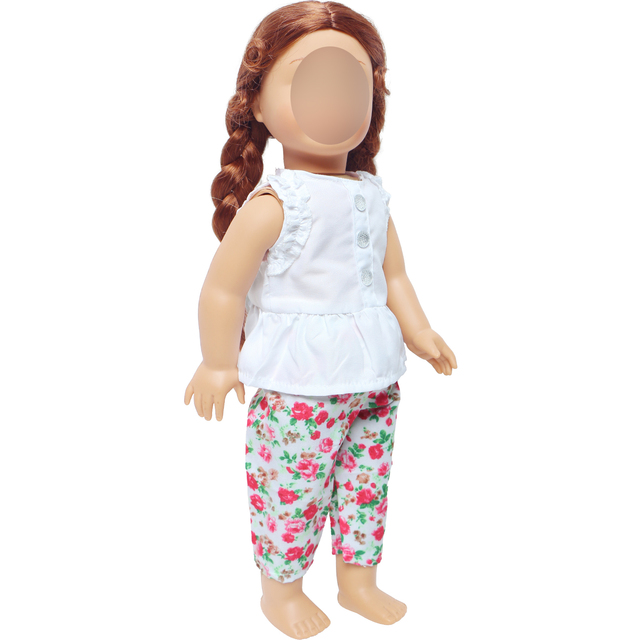 Moda dla lalki - zestaw biała koszula i spodnie w kwiaty, idealne ubrania na co dzień dla lalek American Baby Kids Girl 18 Cal Accessories Toys - Wianko - 3