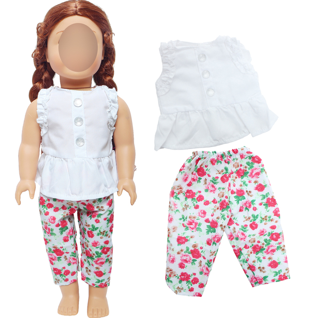 Moda dla lalki - zestaw biała koszula i spodnie w kwiaty, idealne ubrania na co dzień dla lalek American Baby Kids Girl 18 Cal Accessories Toys - Wianko - 1