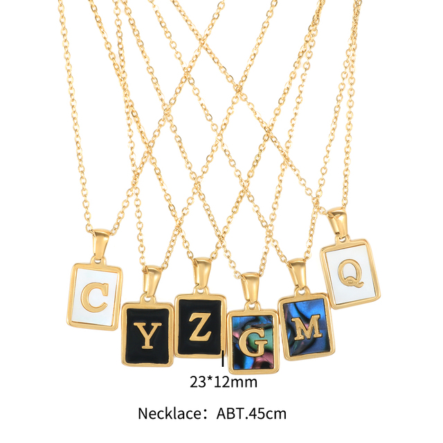 Naszyjnik ze stalowym wisiorkiem, w kształcie kwadratu, 26 inicjałów A-Z, wysokiej jakości geometryczna biżuteria dla mężczyzn i kobiet - Wianko - 1