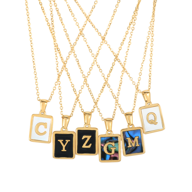 Naszyjnik ze stalowym wisiorkiem, w kształcie kwadratu, 26 inicjałów A-Z, wysokiej jakości geometryczna biżuteria dla mężczyzn i kobiet - Wianko - 2