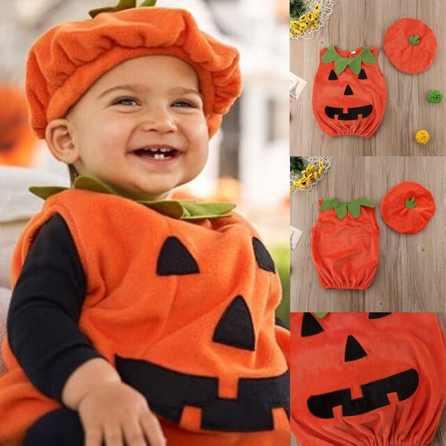 Stroje dynia top dla niemowląt na Halloween w stylu cosplay z czapkami - koszulki bez rękawów, 0-3 lata - Wianko - 3