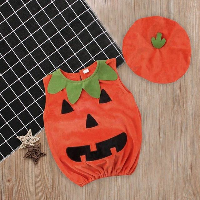 Stroje dynia top dla niemowląt na Halloween w stylu cosplay z czapkami - koszulki bez rękawów, 0-3 lata - Wianko - 4