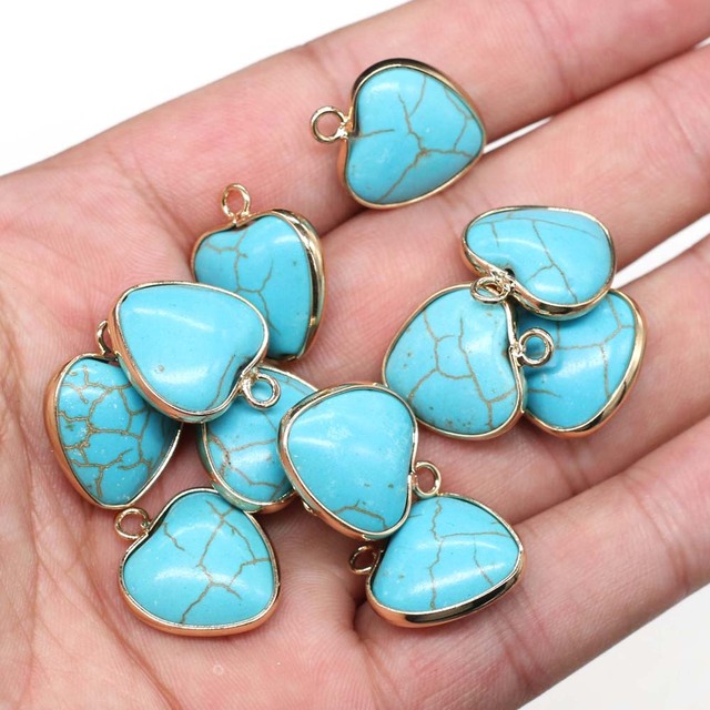 Kamień naturalny wisiorek w kształcie serca - niebieski Turquoises, tworzenie biżuterii, rozmiar 18x20mm - Wianko - 1