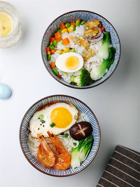 Japońska klasyczna miska do ryżu z niebiesko-białym wzorem w stylu ceramicznym - zestaw obiadowy Ramen - Wianko - 6