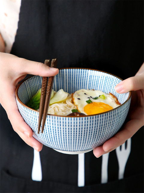 Japońska klasyczna miska do ryżu z niebiesko-białym wzorem w stylu ceramicznym - zestaw obiadowy Ramen - Wianko - 5