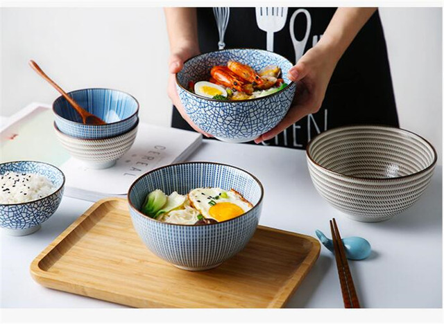 Japońska klasyczna miska do ryżu z niebiesko-białym wzorem w stylu ceramicznym - zestaw obiadowy Ramen - Wianko - 9