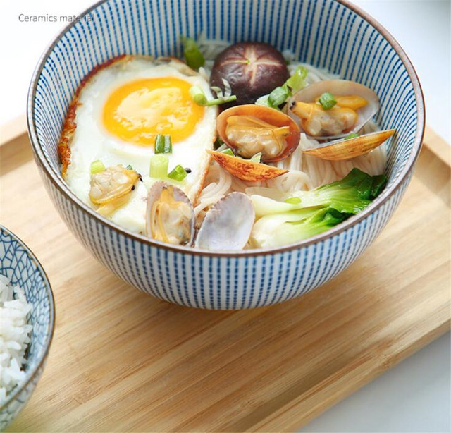 Japońska klasyczna miska do ryżu z niebiesko-białym wzorem w stylu ceramicznym - zestaw obiadowy Ramen - Wianko - 8