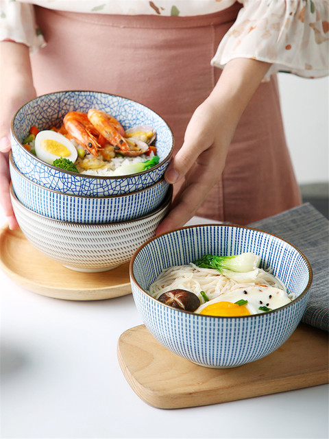Japońska klasyczna miska do ryżu z niebiesko-białym wzorem w stylu ceramicznym - zestaw obiadowy Ramen - Wianko - 2