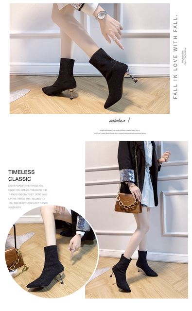 Kobiece buty ze skórki cielęcej na jesień - krótkie, modowe szpilki i wygodne buty do połowy łydki - Wianko - 7