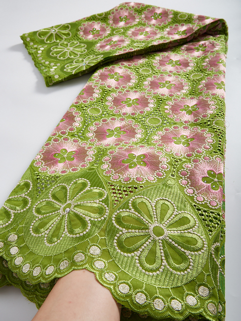 Afrykańska koronkowa tkanina bawełniana haftowana szwajcarskim wzorem do sukienek ślubnych - Wianko - 5