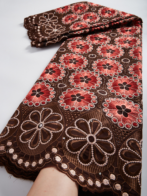 Afrykańska koronkowa tkanina bawełniana haftowana szwajcarskim wzorem do sukienek ślubnych - Wianko - 7