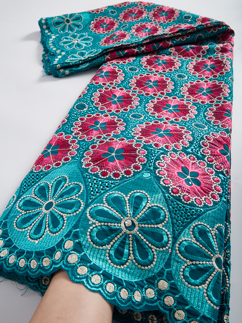 Afrykańska koronkowa tkanina bawełniana haftowana szwajcarskim wzorem do sukienek ślubnych - Wianko - 10