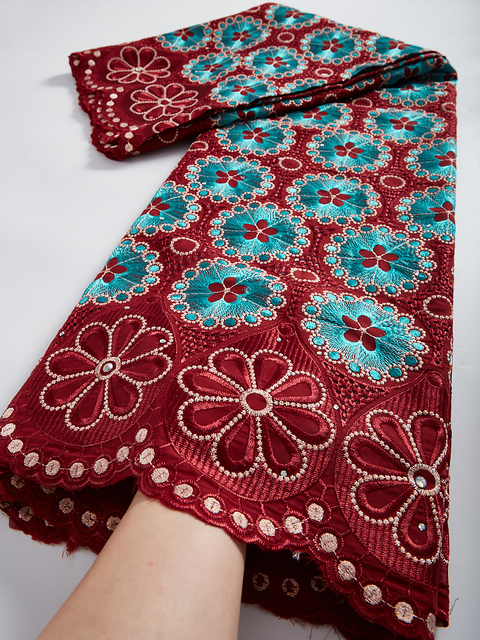 Afrykańska koronkowa tkanina bawełniana haftowana szwajcarskim wzorem do sukienek ślubnych - Wianko - 6