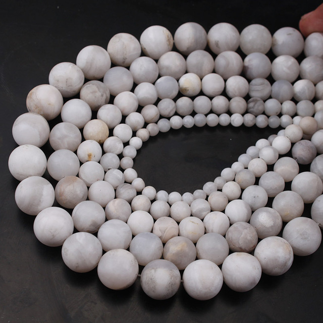 Koraliki matowe białe agaty z kamienia naturalnego - luźne koraliki do biżuterii, rozmiary 4-12mm - Wianko - 3