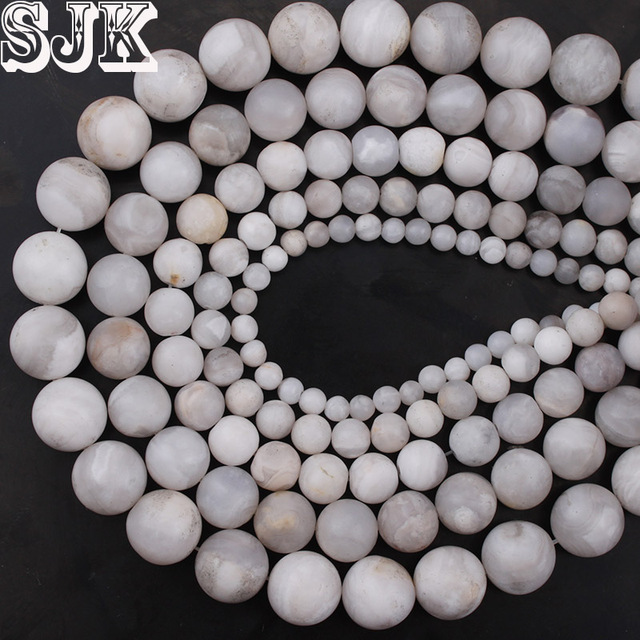 Koraliki matowe białe agaty z kamienia naturalnego - luźne koraliki do biżuterii, rozmiary 4-12mm - Wianko - 2