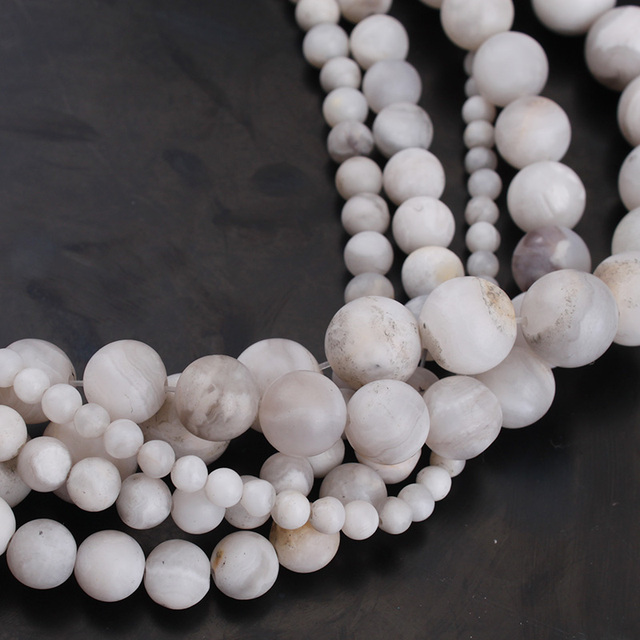 Koraliki matowe białe agaty z kamienia naturalnego - luźne koraliki do biżuterii, rozmiary 4-12mm - Wianko - 4