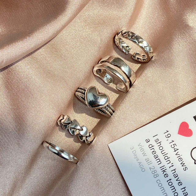 Vintage Gothic Love Heart spinacz miecz zestaw pierścieni srebrnych pierścionków geometrycznych dla kobiet na party - Wianko - 11