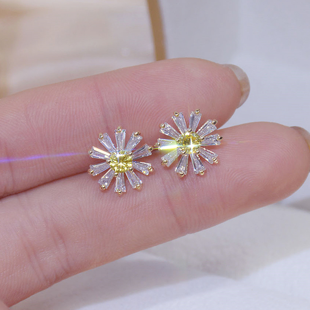 Kolczyki srebrne S925 z kryształami Daisy AAA, w kształcie kwiatu, biżuteria ślubna - Wianko - 15