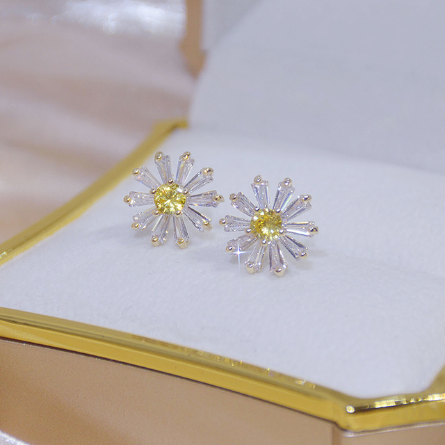 Kolczyki srebrne S925 z kryształami Daisy AAA, w kształcie kwiatu, biżuteria ślubna - Wianko - 19