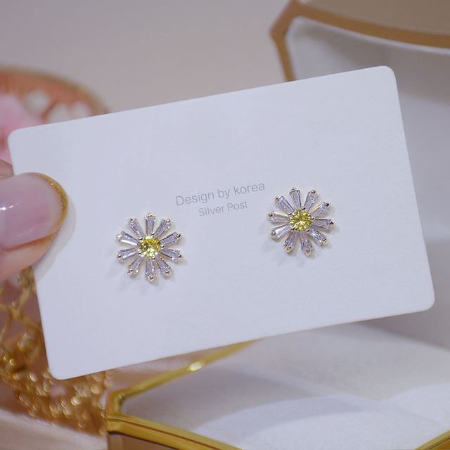 Kolczyki srebrne S925 z kryształami Daisy AAA, w kształcie kwiatu, biżuteria ślubna - Wianko - 17