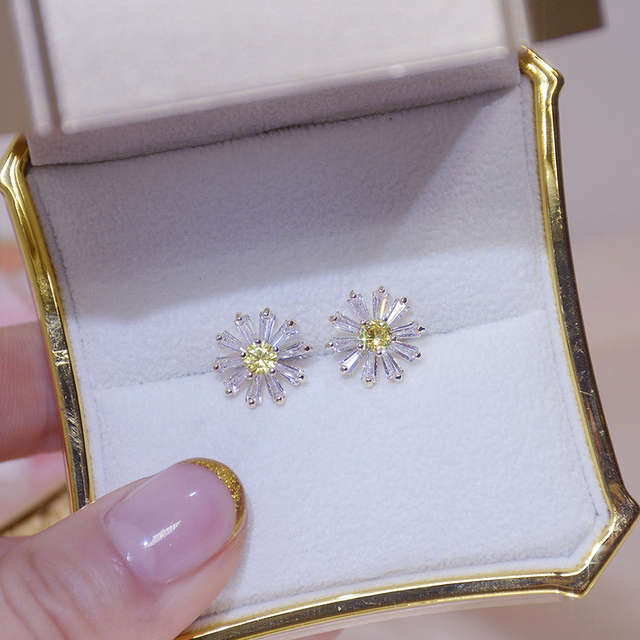 Kolczyki srebrne S925 z kryształami Daisy AAA, w kształcie kwiatu, biżuteria ślubna - Wianko - 18