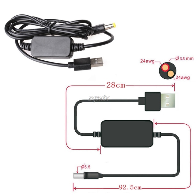 Konwerter zasilania DC-DC Step-up, 5V do 9V/12V, 5.5mm x 2.1mm, kabel zasilający - Wianko - 2