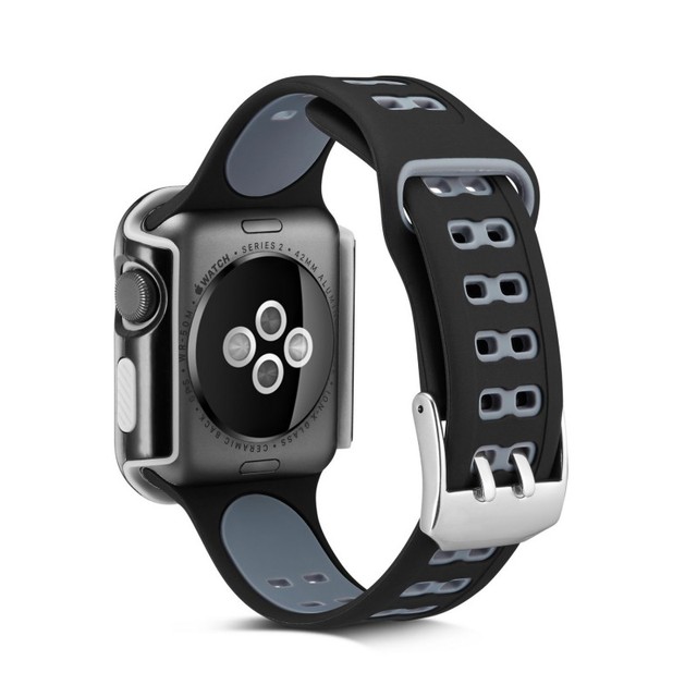 Silikonowy pasek na Apple Watch 42mm/38mm, trwały, podwójne kolory, serii 3/2/1, sportowa bransoletka, ochronna obudowa - Wianko - 12