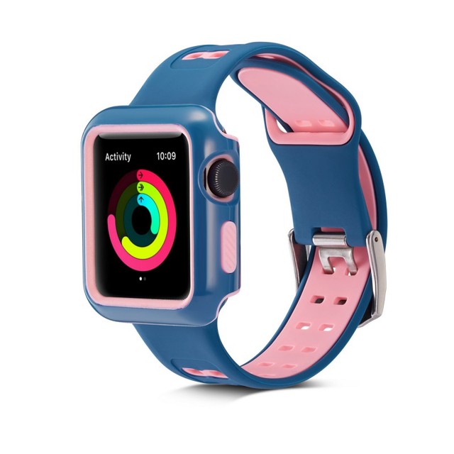 Silikonowy pasek na Apple Watch 42mm/38mm, trwały, podwójne kolory, serii 3/2/1, sportowa bransoletka, ochronna obudowa - Wianko - 1