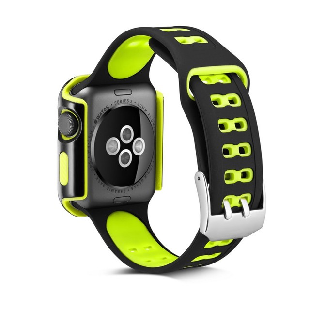 Silikonowy pasek na Apple Watch 42mm/38mm, trwały, podwójne kolory, serii 3/2/1, sportowa bransoletka, ochronna obudowa - Wianko - 22