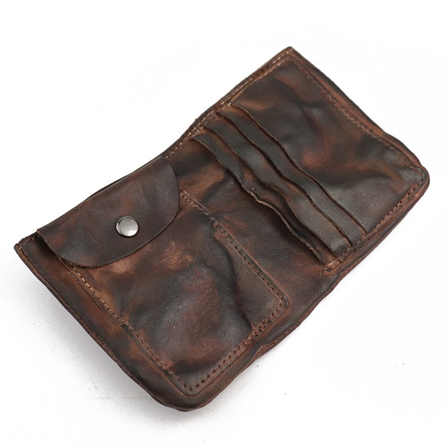 Męski portfel z pierwszej warstwy skóry wołowej, ręcznie szczotkowany, w kolorze wody, z miękką i pomarszczoną fakturą, posiadający kieszenie na karty - Wianko - 18