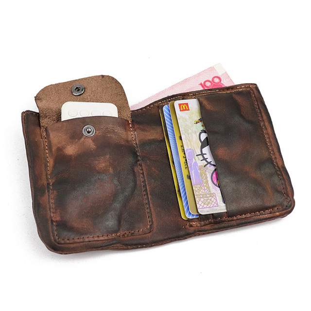 Męski portfel z pierwszej warstwy skóry wołowej, ręcznie szczotkowany, w kolorze wody, z miękką i pomarszczoną fakturą, posiadający kieszenie na karty - Wianko - 19