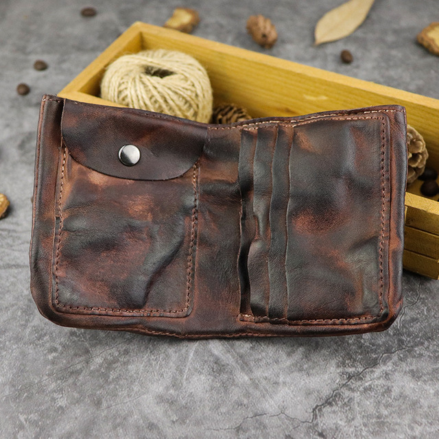 Męski portfel z pierwszej warstwy skóry wołowej, ręcznie szczotkowany, w kolorze wody, z miękką i pomarszczoną fakturą, posiadający kieszenie na karty - Wianko - 2