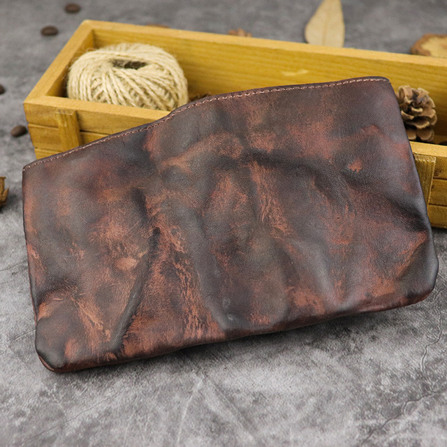 Męski portfel z pierwszej warstwy skóry wołowej, ręcznie szczotkowany, w kolorze wody, z miękką i pomarszczoną fakturą, posiadający kieszenie na karty - Wianko - 12