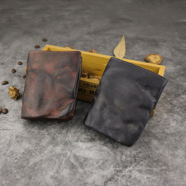 Męski portfel z pierwszej warstwy skóry wołowej, ręcznie szczotkowany, w kolorze wody, z miękką i pomarszczoną fakturą, posiadający kieszenie na karty - Wianko - 27