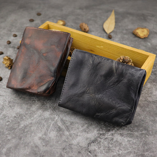 Męski portfel z pierwszej warstwy skóry wołowej, ręcznie szczotkowany, w kolorze wody, z miękką i pomarszczoną fakturą, posiadający kieszenie na karty - Wianko - 26