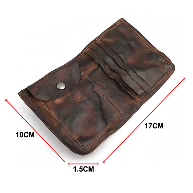 Męski portfel z pierwszej warstwy skóry wołowej, ręcznie szczotkowany, w kolorze wody, z miękką i pomarszczoną fakturą, posiadający kieszenie na karty - Wianko - 1