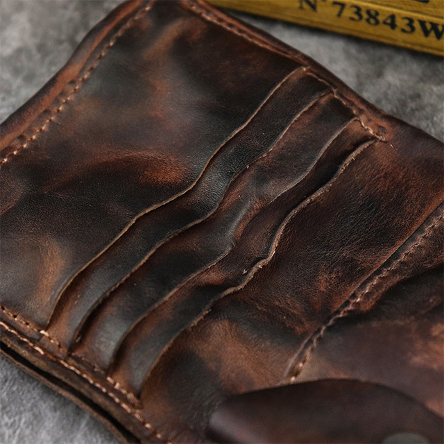 Męski portfel z pierwszej warstwy skóry wołowej, ręcznie szczotkowany, w kolorze wody, z miękką i pomarszczoną fakturą, posiadający kieszenie na karty - Wianko - 13