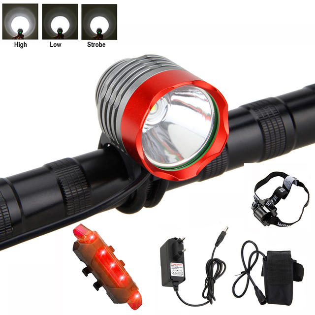 Reflektor rowerowy LED T6 z akumulatorem, opaska i tylne światła - 3 tryby przeciwpożarowe - Wianko - 16