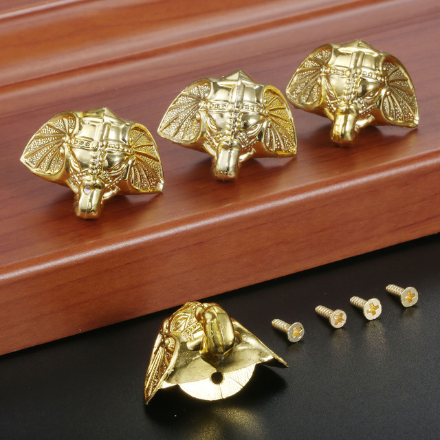 Plastikowa biżuteria z głową słonia - zestaw 4 sztuk - 23mm - drewniany futerał - ozdobny uchwyt stopy stołu - złoty - Wianko - 7