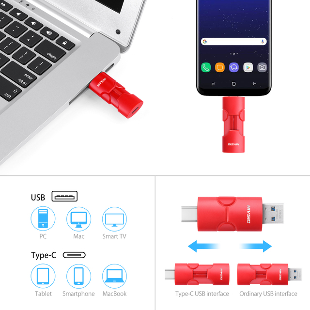 Pendrive DISAIN 64GB/128GB USB3.0, kolor: czerwony/czarny, kompatybilny z telefonami komórkowymi i komputerami biurowymi + obsługa Flash typu C - Wianko - 3