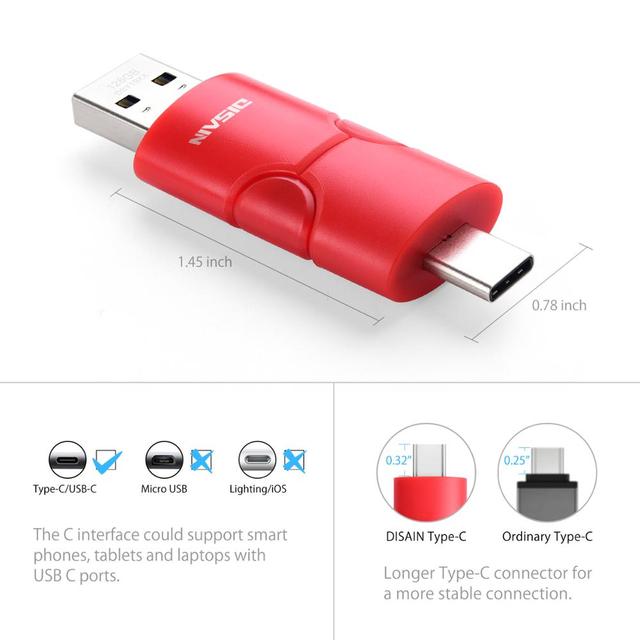 Pendrive DISAIN 64GB/128GB USB3.0, kolor: czerwony/czarny, kompatybilny z telefonami komórkowymi i komputerami biurowymi + obsługa Flash typu C - Wianko - 1