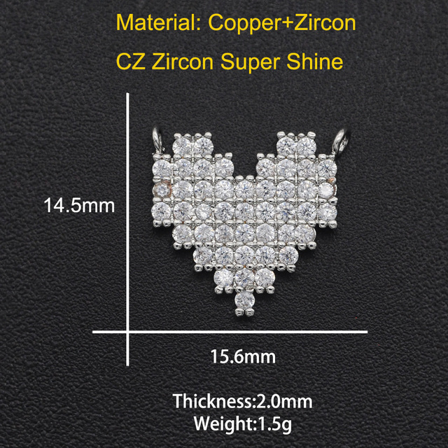 Cyrkonia DIY biżuteryjne złącze serca 15x16mm, 100% czysta, hurtownia, prosto z fabryki - Wianko - 3