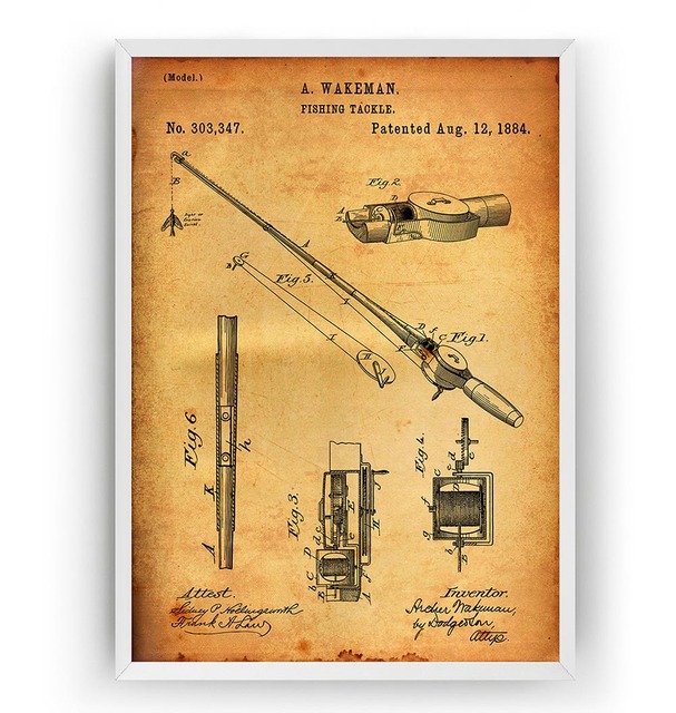 Plakat na płótnie z wydrukiem malarstwa ściennego - Vintage wędka i kołowrotek 1884 Patent Blueprint Home Art - Wianko - 3
