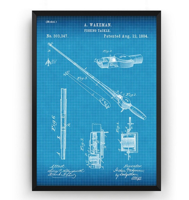 Plakat na płótnie z wydrukiem malarstwa ściennego - Vintage wędka i kołowrotek 1884 Patent Blueprint Home Art - Wianko - 4