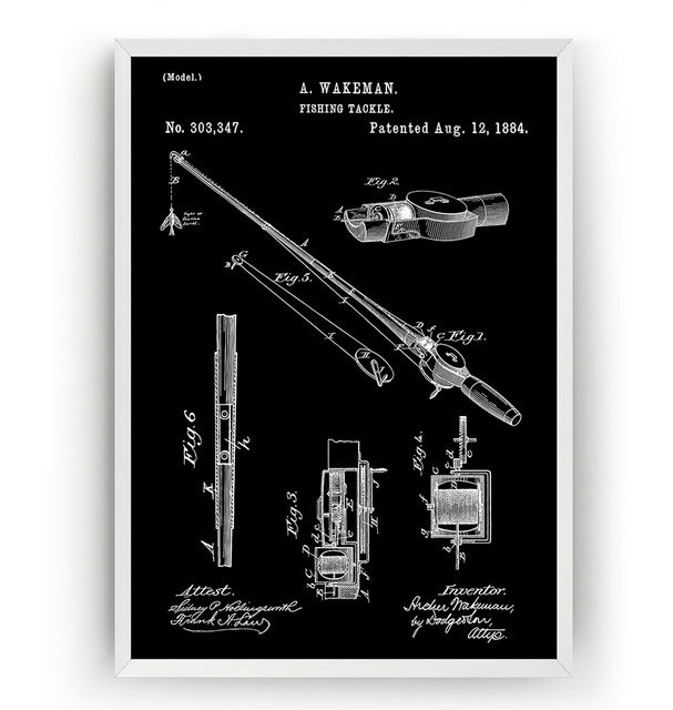 Plakat na płótnie z wydrukiem malarstwa ściennego - Vintage wędka i kołowrotek 1884 Patent Blueprint Home Art - Wianko - 6